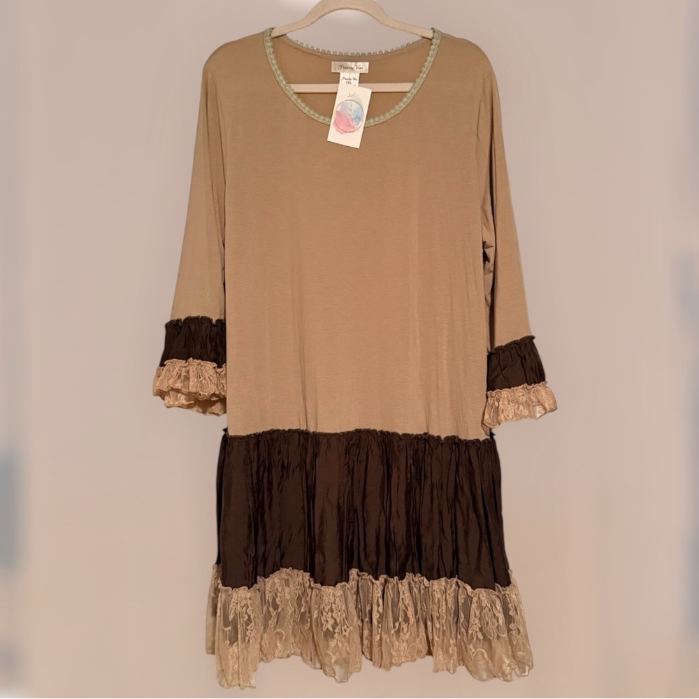 Chic Tan and Brown Long Sleeve Dress